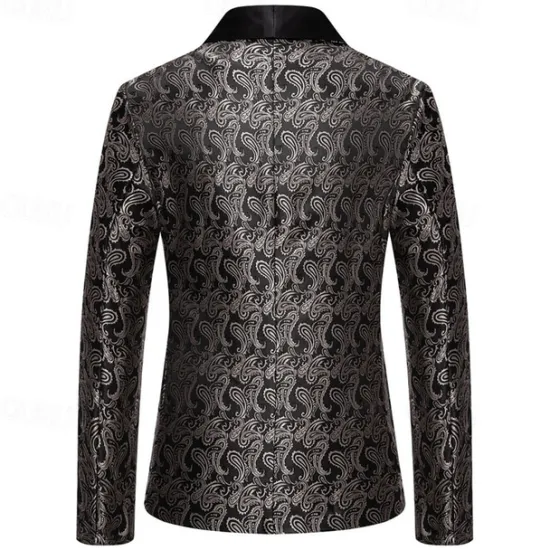 Best OUKU Men's Blazer Business Cocktail Party Wedding Party Fashion Casual Spring & Fall Cotton Blend Paisley Pocket Buttons Comfortable Single Breasted Blazer Silver Dark Gray Black White
