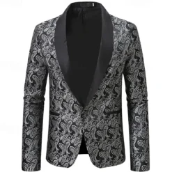 Best OUKU Men's Blazer Business Cocktail Party Wedding Party Fashion Casual Spring & Fall Cotton Blend Paisley Pocket Buttons Comfortable Single Breasted Blazer Silver Dark Gray Black White