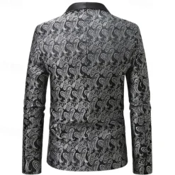 Best OUKU Men's Blazer Business Cocktail Party Wedding Party Fashion Casual Spring & Fall Cotton Blend Paisley Pocket Buttons Comfortable Single Breasted Blazer Silver Dark Gray Black White