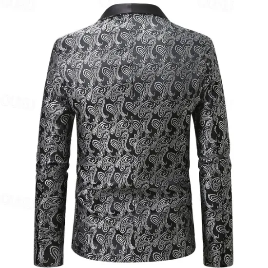 Best OUKU Men's Blazer Business Cocktail Party Wedding Party Fashion Casual Spring & Fall Cotton Blend Paisley Pocket Buttons Comfortable Single Breasted Blazer Silver Dark Gray Black White