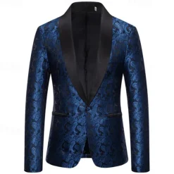 Best OUKU Men's Blazer Business Cocktail Party Wedding Party Fashion Casual Spring & Fall Cotton Blend Paisley Pocket Buttons Comfortable Single Breasted Blazer Silver Dark Gray Black White