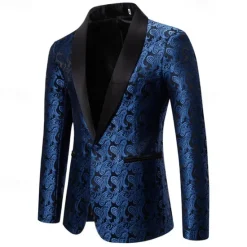 Best OUKU Men's Blazer Business Cocktail Party Wedding Party Fashion Casual Spring & Fall Cotton Blend Paisley Pocket Buttons Comfortable Single Breasted Blazer Silver Dark Gray Black White