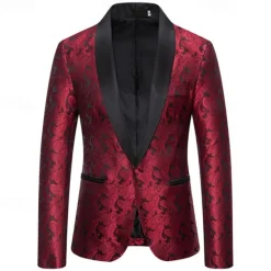 Best OUKU Men's Blazer Business Cocktail Party Wedding Party Fashion Casual Spring & Fall Cotton Blend Paisley Pocket Buttons Comfortable Single Breasted Blazer Silver Dark Gray Black White