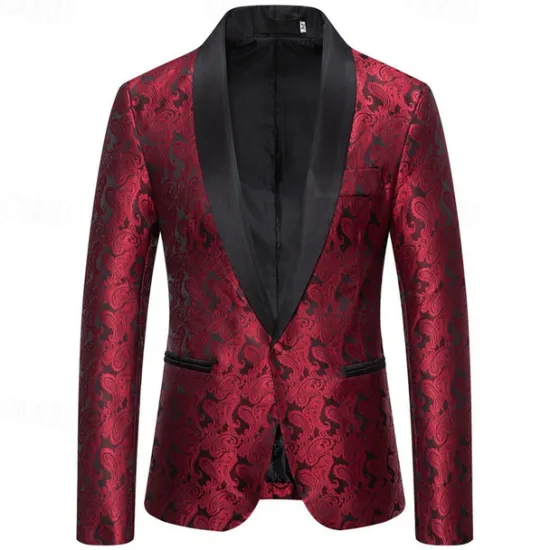 Best OUKU Men's Blazer Business Cocktail Party Wedding Party Fashion Casual Spring & Fall Cotton Blend Paisley Pocket Buttons Comfortable Single Breasted Blazer Silver Dark Gray Black White