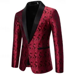 Best OUKU Men's Blazer Business Cocktail Party Wedding Party Fashion Casual Spring & Fall Cotton Blend Paisley Pocket Buttons Comfortable Single Breasted Blazer Silver Dark Gray Black White