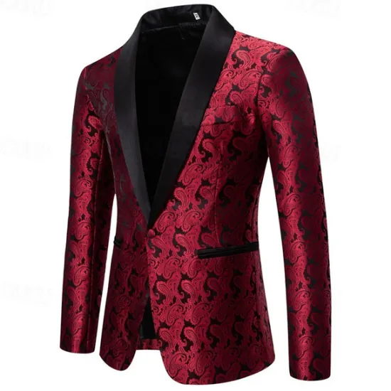 Best OUKU Men's Blazer Business Cocktail Party Wedding Party Fashion Casual Spring & Fall Cotton Blend Paisley Pocket Buttons Comfortable Single Breasted Blazer Silver Dark Gray Black White