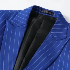 Outlet OUKU Men's Blazer Business Cocktail Party Wedding Party Fashion Casual Spring & Fall Polyester Stripes Pocket Buttons Comfortable Double Breasted Blazer Blue Purple Orange