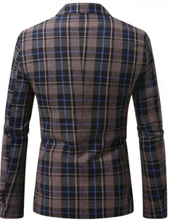 Clearance OUKU Men's Blazer Business Cocktail Party Wedding Party Fashion Casual Spring Autumn / Fall Polyester Plaid Pocket Buttons Comfortable Single Breasted Blazer Coffee