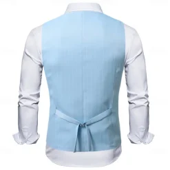 Discount OUKU Men's Blazer Business Cocktail Party Wedding Party Fashion Casual Spring & Fall Polyester Stripes Pocket Buttons Comfortable Double Breasted Blazer Black White Sky Blue
