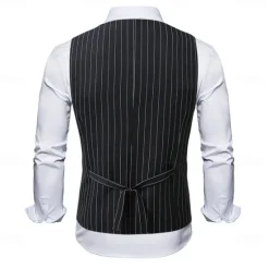 Discount OUKU Men's Blazer Business Cocktail Party Wedding Party Fashion Casual Spring & Fall Polyester Stripes Pocket Buttons Comfortable Double Breasted Blazer Black White Sky Blue