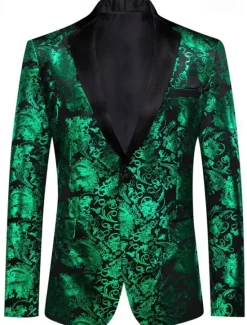 Clearance OUKU Men's Blazer Business Cocktail Party Wedding Party Party Spring & Fall Polyester Bronzing Pocket Buttons Comfortable Single Breasted Blazer Red Blue Purple Gold