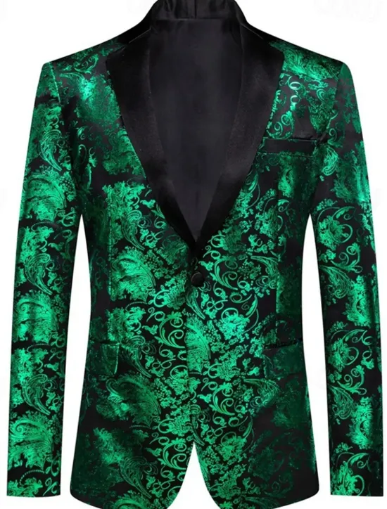Clearance OUKU Men's Blazer Business Cocktail Party Wedding Party Party Spring & Fall Polyester Bronzing Pocket Buttons Comfortable Single Breasted Blazer Red Blue Purple Gold