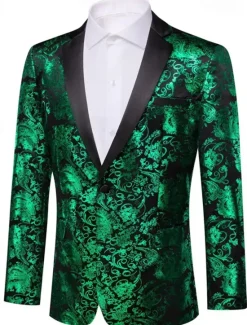 Clearance OUKU Men's Blazer Business Cocktail Party Wedding Party Party Spring & Fall Polyester Bronzing Pocket Buttons Comfortable Single Breasted Blazer Red Blue Purple Gold