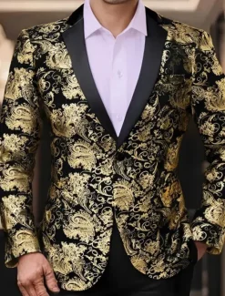 Clearance OUKU Men's Blazer Business Cocktail Party Wedding Party Party Spring & Fall Polyester Bronzing Pocket Buttons Comfortable Single Breasted Blazer Red Blue Purple Gold