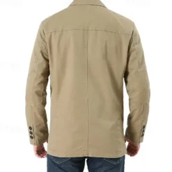 Outlet OUKU Men's Blazer Business Cocktail Party Wedding Party Fashion Casual Spring & Fall 100% Cotton Solid Color Pocket Buttons Comfortable Single Breasted Blazer Black Green khaki