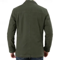 Outlet OUKU Men's Blazer Business Cocktail Party Wedding Party Fashion Casual Spring & Fall 100% Cotton Solid Color Pocket Buttons Comfortable Single Breasted Blazer Black Green khaki