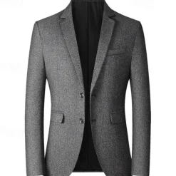 Hot OUKU Men's Blazer Business Cocktail Party Wedding Party Fashion Casual Spring & Fall Polyester Plain Pocket Buttons Casual / Daily Single Breasted Blazer Red Blue Grey