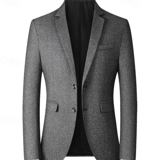 Hot OUKU Men's Blazer Business Cocktail Party Wedding Party Fashion Casual Spring & Fall Polyester Plain Pocket Buttons Casual / Daily Single Breasted Blazer Red Blue Grey