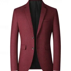 Hot OUKU Men's Blazer Business Cocktail Party Wedding Party Fashion Casual Spring & Fall Polyester Plain Pocket Buttons Casual / Daily Single Breasted Blazer Red Blue Grey