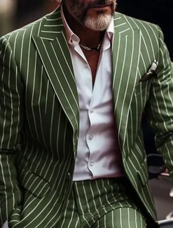 Sale OUKU Men's Blazer Business Cocktail Party Wedding Party Without Dress Pants Fashion Casual Spring & Fall Polyester Stripes Pocket Buttons Comfortable Single Breasted Blazer Red Blue Green