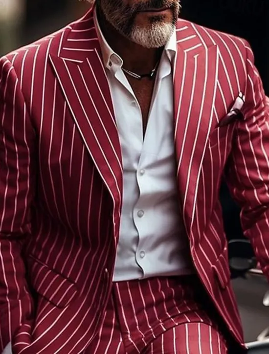 Sale OUKU Men's Blazer Business Cocktail Party Wedding Party Without Dress Pants Fashion Casual Spring & Fall Polyester Stripes Pocket Buttons Comfortable Single Breasted Blazer Red Blue Green