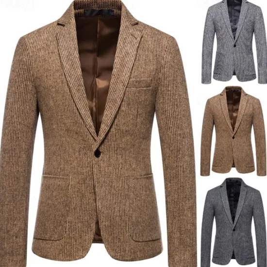 Online OUKU Men's Blazer Business Cocktail Party Wedding Party Fashion Casual Spring & Fall Polyester Solid Color Pocket Buttons Comfortable Single Breasted Blazer Dark Gray khaki Light Grey