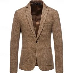 Online OUKU Men's Blazer Business Cocktail Party Wedding Party Fashion Casual Spring & Fall Polyester Solid Color Pocket Buttons Comfortable Single Breasted Blazer Dark Gray khaki Light Grey