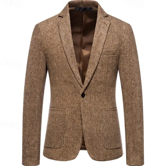 Online OUKU Men's Blazer Business Cocktail Party Wedding Party Fashion Casual Spring & Fall Polyester Solid Color Pocket Buttons Comfortable Single Breasted Blazer Dark Gray khaki Light Grey