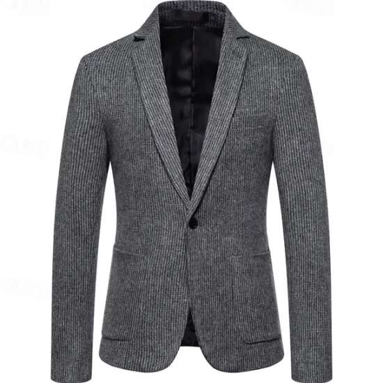 Online OUKU Men's Blazer Business Cocktail Party Wedding Party Fashion Casual Spring & Fall Polyester Solid Color Pocket Buttons Comfortable Single Breasted Blazer Dark Gray khaki Light Grey