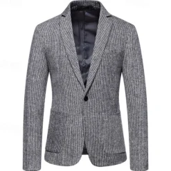 Online OUKU Men's Blazer Business Cocktail Party Wedding Party Fashion Casual Spring & Fall Polyester Solid Color Pocket Buttons Comfortable Single Breasted Blazer Dark Gray khaki Light Grey