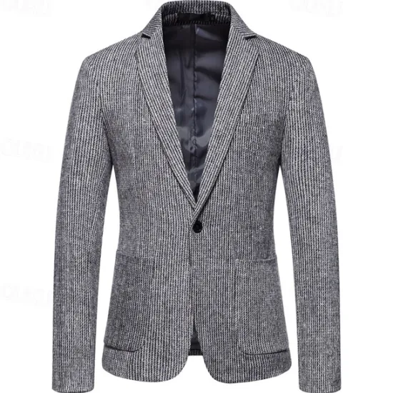 Online OUKU Men's Blazer Business Cocktail Party Wedding Party Fashion Casual Spring & Fall Polyester Solid Color Pocket Buttons Comfortable Single Breasted Blazer Dark Gray khaki Light Grey