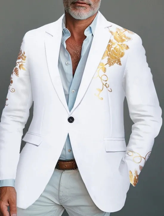 Discount OUKU Men's Blazer Business Cocktail Party Wedding Party Fashion Casual Spring & Fall Polyester Rose Pocket Buttons Comfortable Single Breasted Blazer Black White Burgundy Royal Blue