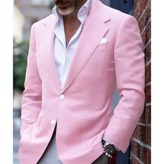 Sale OUKU Men's Blazer Business Cocktail Party Wedding Party Fashion Casual Spring & Fall Polyester Solid Color Pocket Buttons Comfortable Single Breasted Blazer Light Pink Yellow Pink Royal Blue