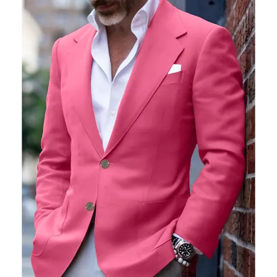 Sale OUKU Men's Blazer Business Cocktail Party Wedding Party Fashion Casual Spring & Fall Polyester Solid Color Pocket Buttons Comfortable Single Breasted Blazer Light Pink Yellow Pink Royal Blue