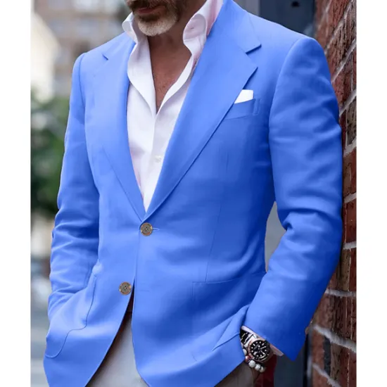Sale OUKU Men's Blazer Business Cocktail Party Wedding Party Fashion Casual Spring & Fall Polyester Solid Color Pocket Buttons Comfortable Single Breasted Blazer Light Pink Yellow Pink Royal Blue
