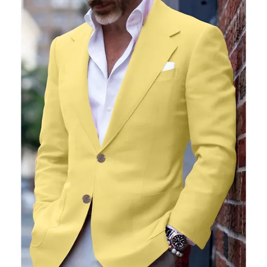 Sale OUKU Men's Blazer Business Cocktail Party Wedding Party Fashion Casual Spring & Fall Polyester Solid Color Pocket Buttons Comfortable Single Breasted Blazer Light Pink Yellow Pink Royal Blue