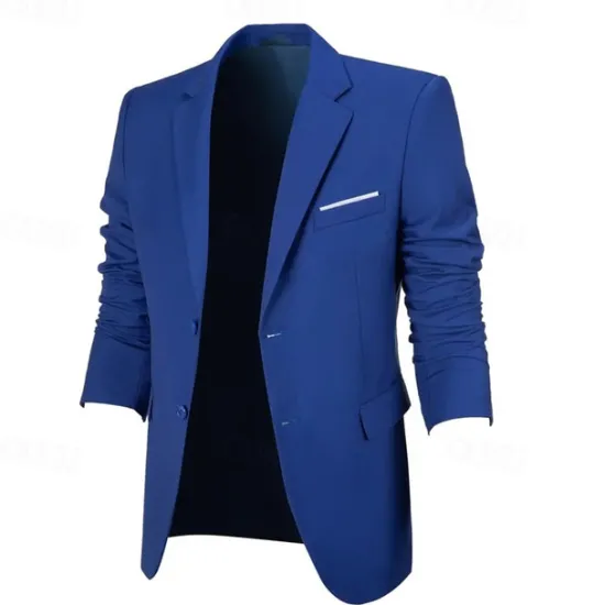 Best OUKU Men's Blazer Business Cocktail Party Wedding Party Fashion Casual Spring & Fall Polyester Plain Pocket Buttons Comfortable Single Breasted Blazer Black White Navy Blue Royal Blue