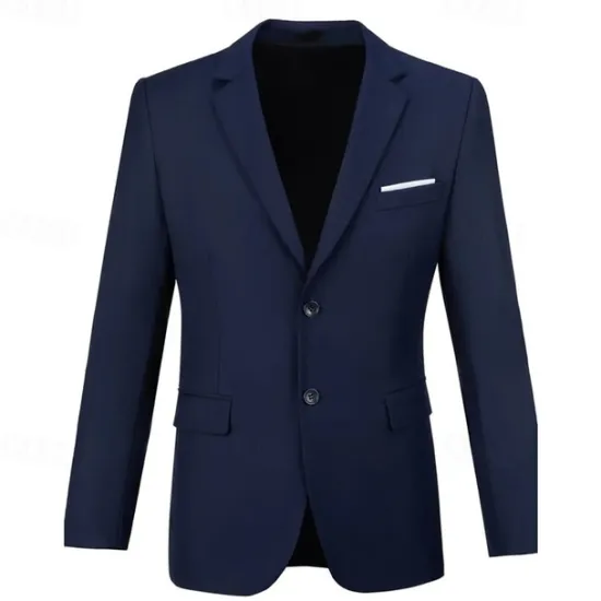 Best OUKU Men's Blazer Business Cocktail Party Wedding Party Fashion Casual Spring & Fall Polyester Plain Pocket Buttons Comfortable Single Breasted Blazer Black White Navy Blue Royal Blue