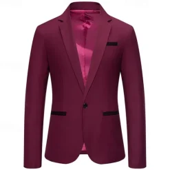 Hot OUKU Men's Blazer Business Cocktail Party Wedding Party Fashion Casual Spring & Fall Cotton Blend Color Block Patchwork Pocket Comfortable Single Breasted Blazer Black White Burgundy Blue