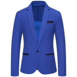 Hot OUKU Men's Blazer Business Cocktail Party Wedding Party Fashion Casual Spring & Fall Cotton Blend Color Block Patchwork Pocket Comfortable Single Breasted Blazer Black White Burgundy Blue