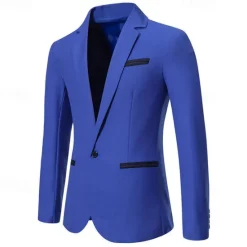 Hot OUKU Men's Blazer Business Cocktail Party Wedding Party Fashion Casual Spring & Fall Cotton Blend Color Block Patchwork Pocket Comfortable Single Breasted Blazer Black White Burgundy Blue