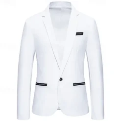 Hot OUKU Men's Blazer Business Cocktail Party Wedding Party Fashion Casual Spring & Fall Cotton Blend Color Block Patchwork Pocket Comfortable Single Breasted Blazer Black White Burgundy Blue