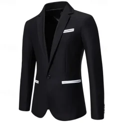 Hot OUKU Men's Blazer Business Cocktail Party Wedding Party Fashion Casual Spring & Fall Cotton Blend Color Block Patchwork Pocket Comfortable Single Breasted Blazer Black White Burgundy Blue