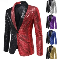 Sale OUKU Men's Blazer Business Cocktail Party Wedding Party Fashion Casual Spring & Fall Polyester Color Block Pocket Buttons Comfortable Single Breasted Blazer Silver Red Royal Blue Purple