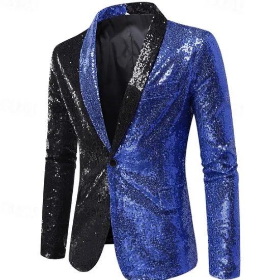 Sale OUKU Men's Blazer Business Cocktail Party Wedding Party Fashion Casual Spring & Fall Polyester Color Block Pocket Buttons Comfortable Single Breasted Blazer Silver Red Royal Blue Purple