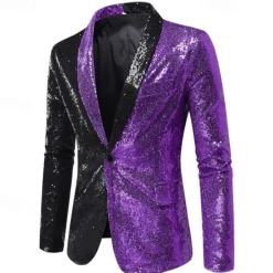 Sale OUKU Men's Blazer Business Cocktail Party Wedding Party Fashion Casual Spring & Fall Polyester Color Block Pocket Buttons Comfortable Single Breasted Blazer Silver Red Royal Blue Purple