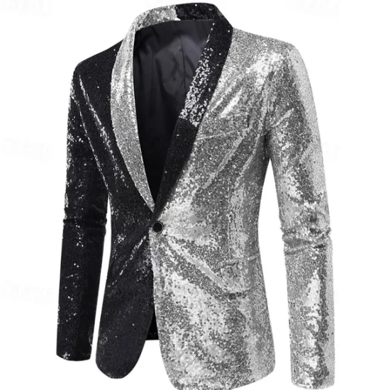 Sale OUKU Men's Blazer Business Cocktail Party Wedding Party Fashion Casual Spring & Fall Polyester Color Block Pocket Buttons Comfortable Single Breasted Blazer Silver Red Royal Blue Purple
