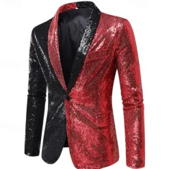 Sale OUKU Men's Blazer Business Cocktail Party Wedding Party Fashion Casual Spring & Fall Polyester Color Block Pocket Buttons Comfortable Single Breasted Blazer Silver Red Royal Blue Purple