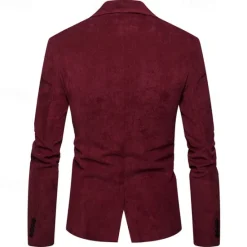Sale OUKU Men's Blazer Business Cocktail Party Wedding Party Fashion Casual Spring & Fall Corduroy Plain Pocket Buttons Comfortable Single Breasted Blazer Burgundy Navy Blue khaki