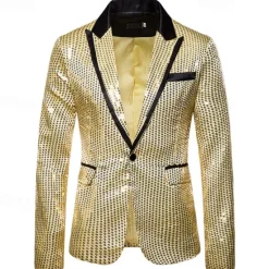 Online OUKU Men's Blazer Business Cocktail Party Wedding Party Fashion Casual Spring & Fall Polyester Color Block Pocket Buttons Comfortable Single Breasted Blazer Silver Black Red Blue